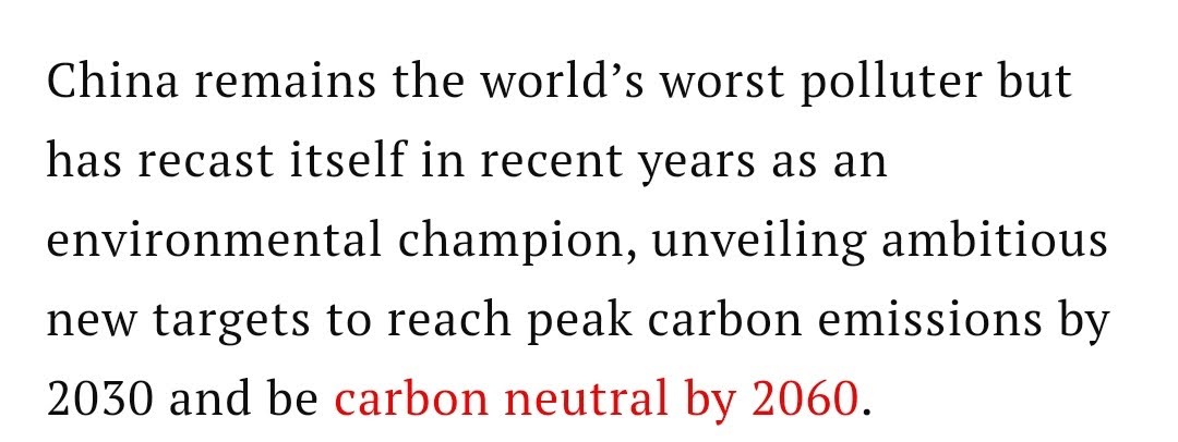 And yet somehow they are on track to achieve carbon neutrality by 2060. Ask HK how well Beijing respects long-term agreements. China did not "recast" itself as anything. They have changed their PR and the author of this article buys it hook, line, and sinker.