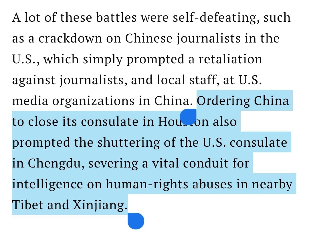 Again, of course there was a retaliatory closure of a US embassy in China. That would have been a foreseen consequence. The goal is to decouple.
