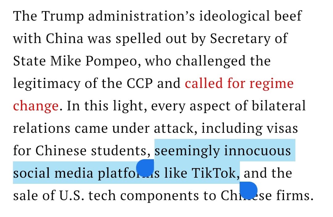 We already realize that American-run social media networks pose a problem to society. Watch the Social Dilemma if you haven’t already. Why would we not think it problematic that the most popular social networking site among young Americans is beholden to the CCP?