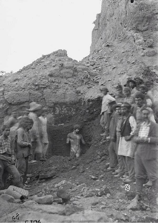 The moment of discovery of Antinous at Delphi 1894.