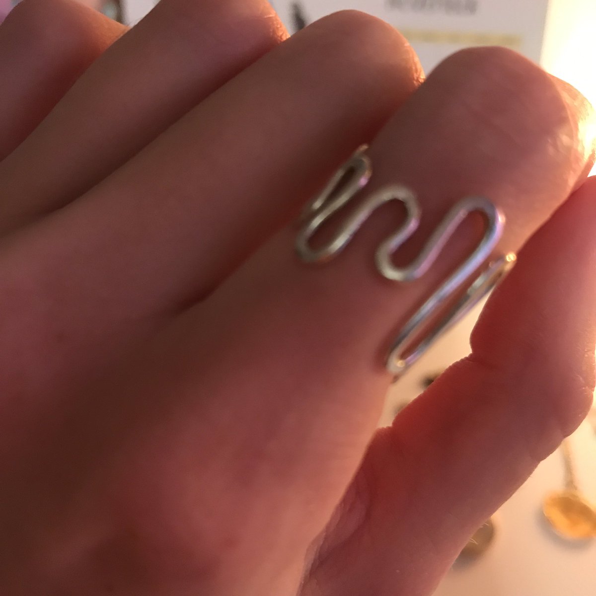 This is a (very poor photograph of a) beautiful Billie Grand piece, the first ring I ever bought that is actually my size! Her silverwork is honestly amazing & she does a variety of jewellery:  http://www.billiegrand.com 