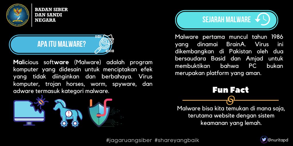 NTofik09's tweet photo. Hai #warganet #sobatkom, tahu g tujuan malware diciptakan? Juga gimmana cara mengjindarinya, maka simak penjelasan dibawah ini 👇 @kominfokabtegal @kemkominfo @ruangsibercom https://t.co/6GUMghB6e5