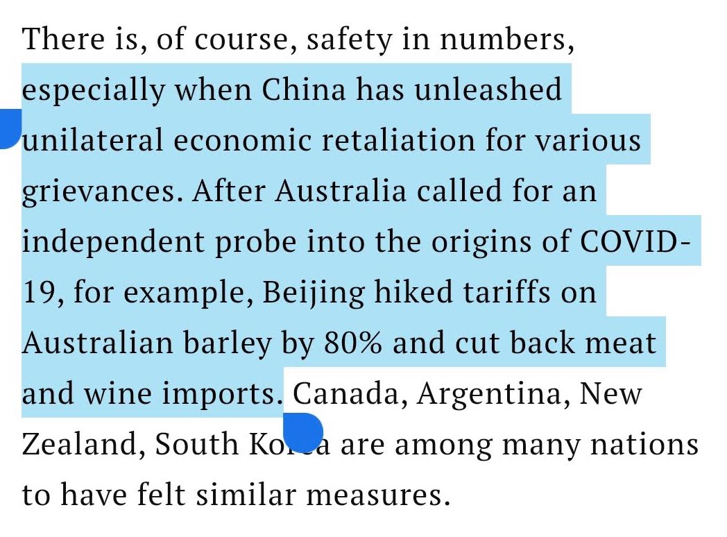 Somehow the author decides to make his first mention of China’s obvious economic coercion and malfeasance ~85% of the way through the article.