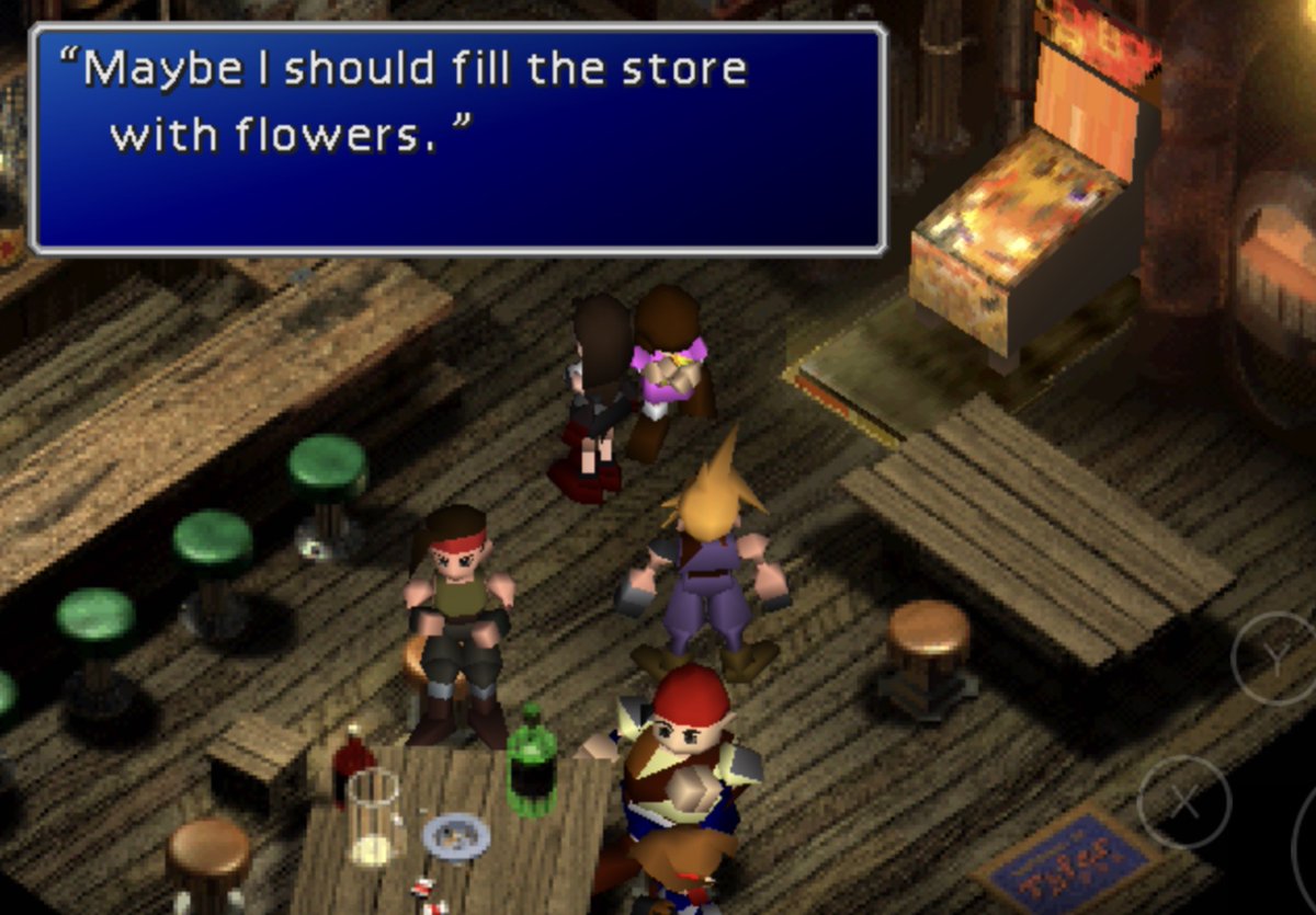 In OG, Tifa's reaction to getting the flower is to thank him and say she wants to decorate Seventh Heaven with flowers. In FF7R, they allude to Cloud's memory issues by having Tifa ask when he got so thoughtful, Cloud responding it's been 5 years, & Tifa being confused