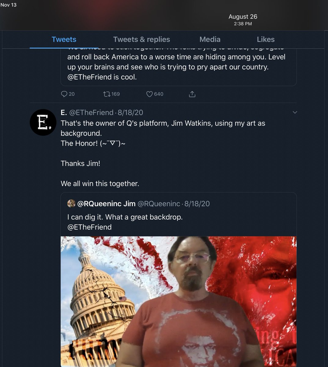 I immediately noticed a... cozy? relationship. More than that they seemed to be very *determined* to establish very. fucking. clearly. that they were friends.I had no idea who the account was but the relationship was clear.Behold the sloppy kisses: