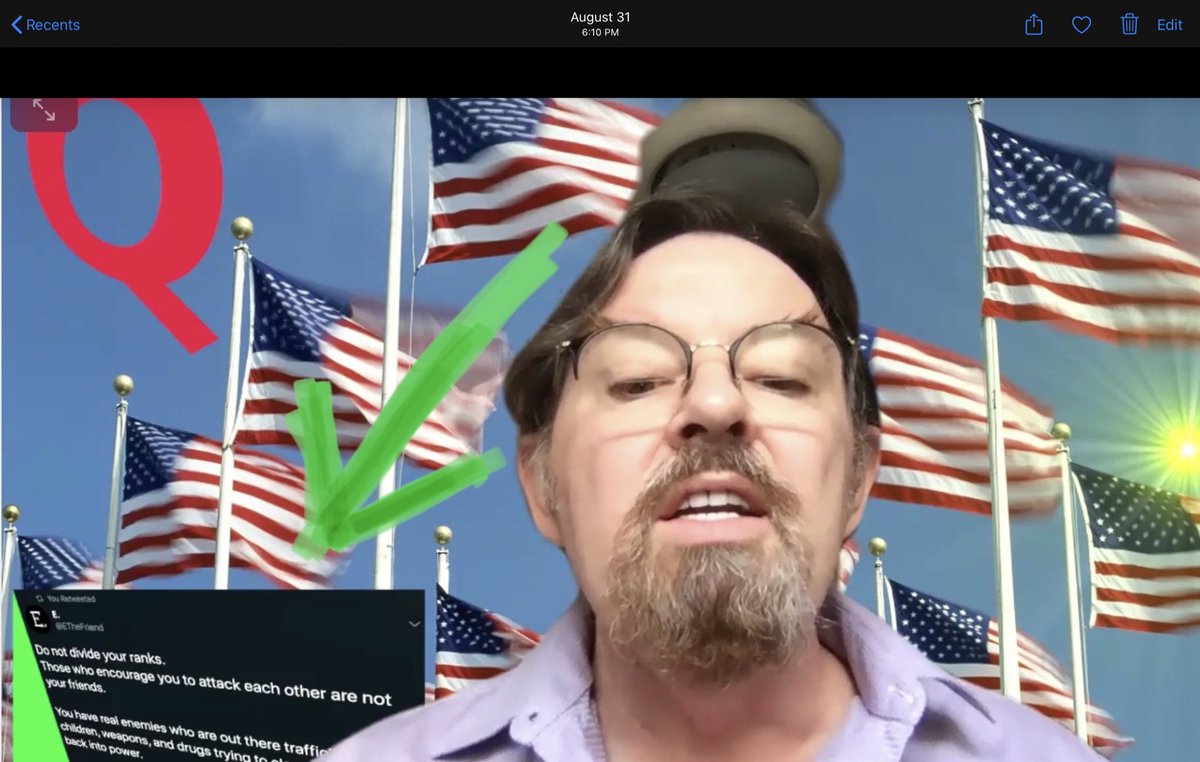 In case it isn’t clear enough that this is a very reciprocal relationship. Here is “E” floating behind Jim during his insane videos for an entire week, right next a giant red Q. 