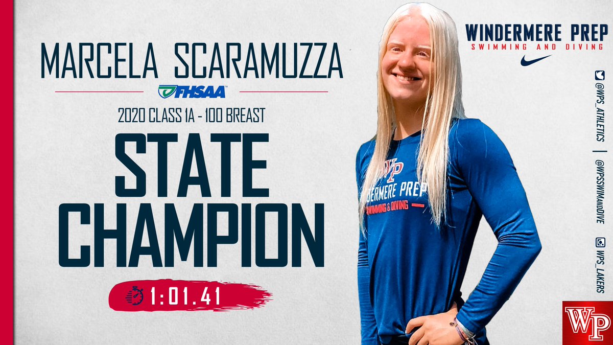 WPS_Athletics's tweet photo. Congratulations to Marcela Scaramuzza on winning the Class 1A 100 Breast Stroke State Championship with a time of 1:01.41!! @WPSSwimandDive @TheCitrusLeague @TroyStory89 @osvarsity https://t.co/9Cy8A0SlLm