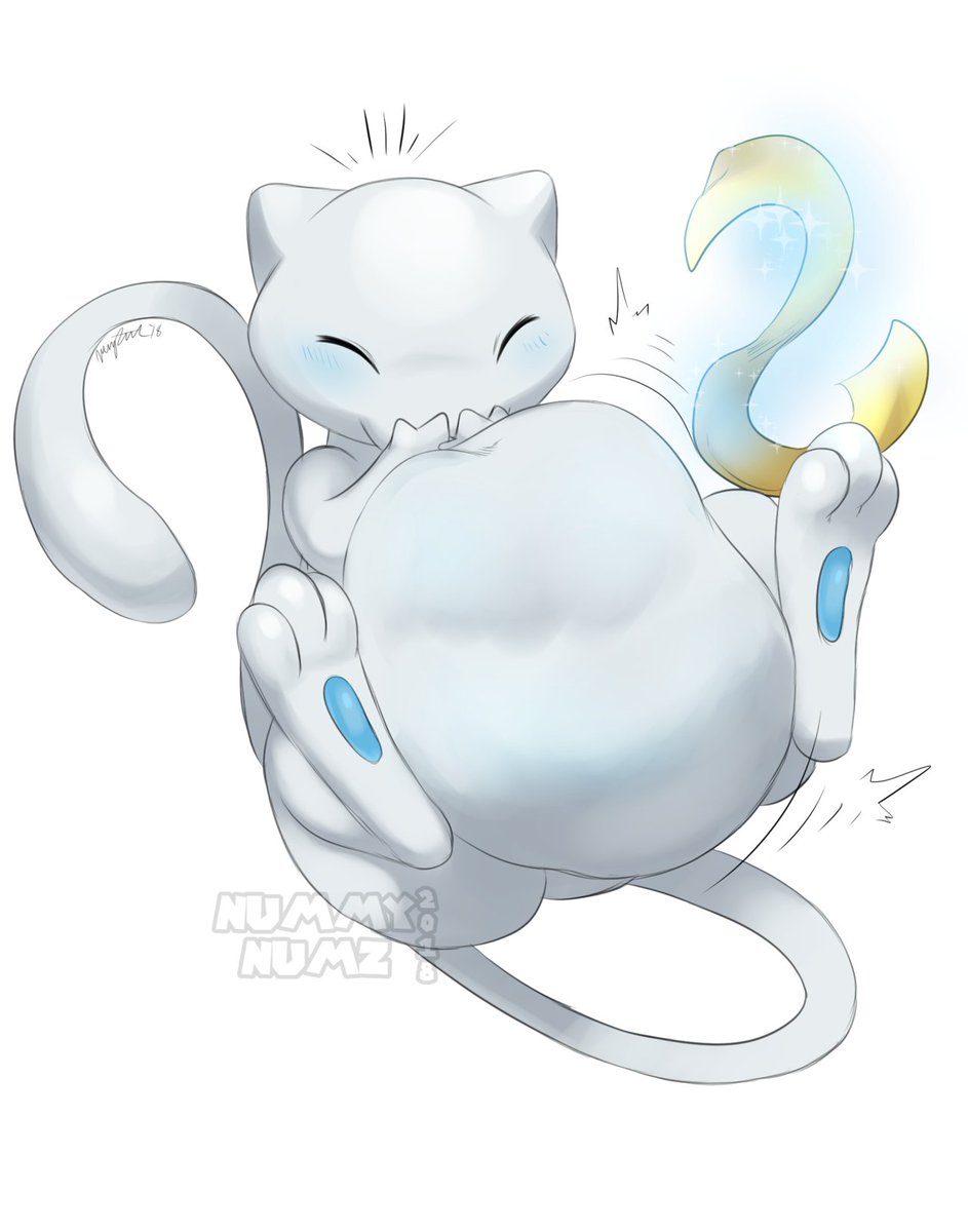 @VornyLoppy UHHWWRROOOP! With a nice thick burp let out to signal her fate as Mew pudge, his stomach immediately took its shape to a more chubby roundness as its system went to processing all of the brown slush, surely adding to that fat belly. 'Ahhh... mine~'