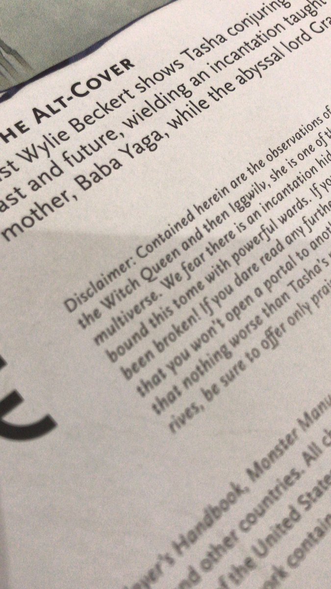 The disclaimer tradition loves on. Tip: Bring muffins with you when you open the book.