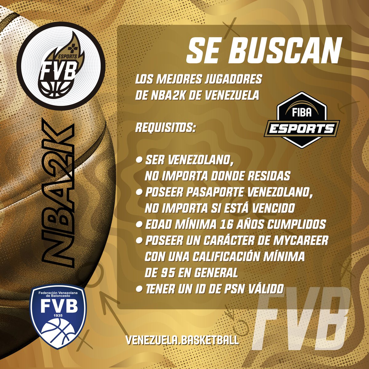 VENFIBAEsports's tweet photo. 🚨ATENCIÓN🚨
Estamos buscando a los mejores jugadores de @NBA2K de Venezuela, rumbo al FIBA ESPORT OPEN II
 🇻🇪🏀🎮
@FVBbasketball
@FVDE_Oficial https://t.co/fiMIojoVAX