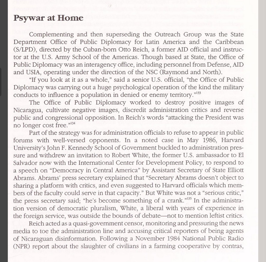 BenjaminNorton's tweet photo. During the US terrorist wars on Nicaragua &amp; El Salvador in the 1980s, the Reagan admin created an "Office of Public Diplomacy" to propagandize Americans

A US official described it candidly as "a huge psychological operation of the kind the military conducts" in "enemy territory" https://t.co/c8HOgjGApb