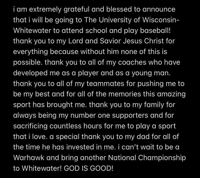 dylan_rost's tweet photo. GO WARHAWKS!! ⚾️🟣⚫️⚪️ @UWWBaseball @PBRIndiana @Scrappers21 @elkhs_baseball @ElkhartHSSports https://t.co/hl8eyf0zc9