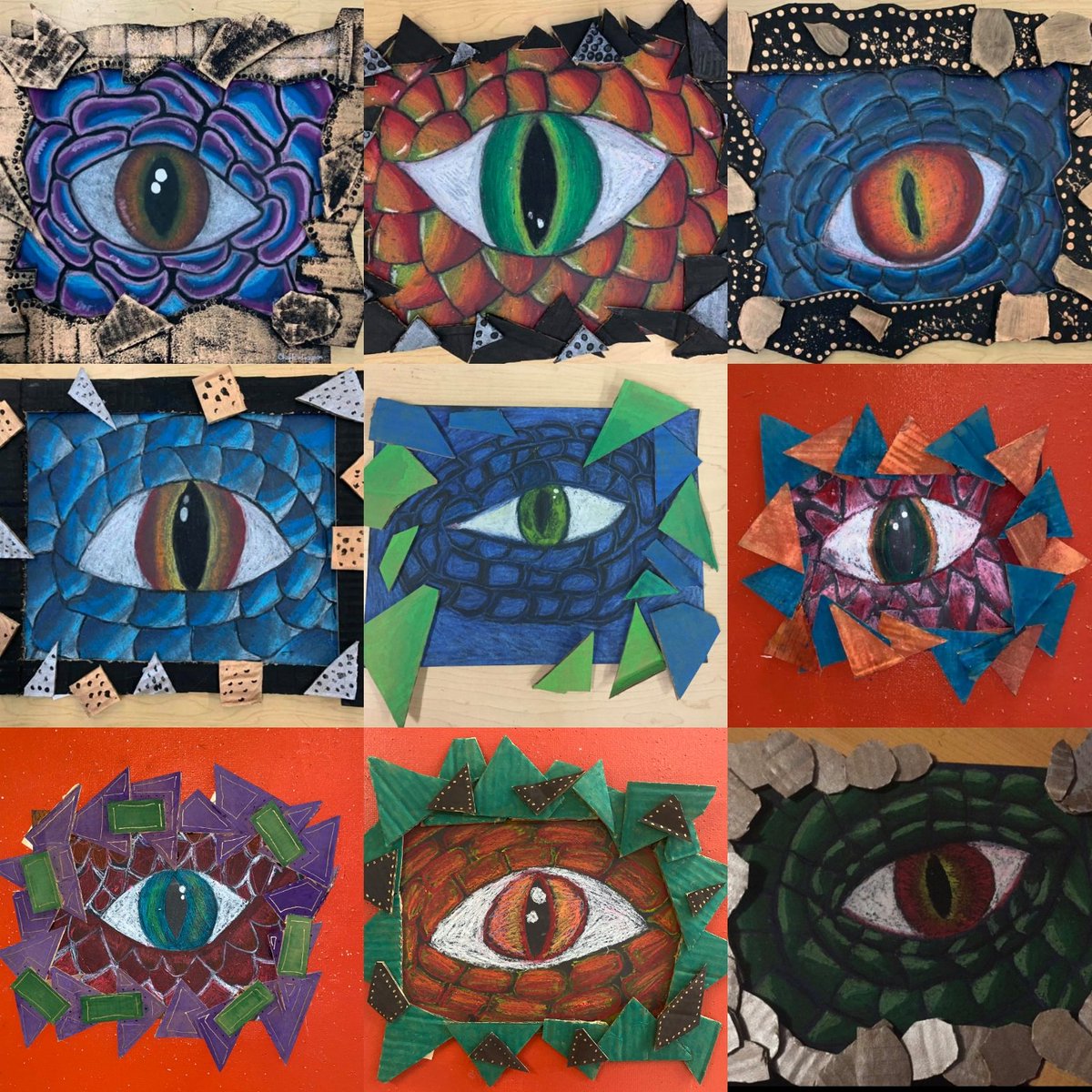 CcSamuelGenest's tweet photo. Félicitations aux artistes de la 11e et 12e année du cours d'art visuels pour leurs créations : Oeil de dragon... laissons aller l'imagination des légendes ! #SAMFierte https://t.co/kqniOGkzNp