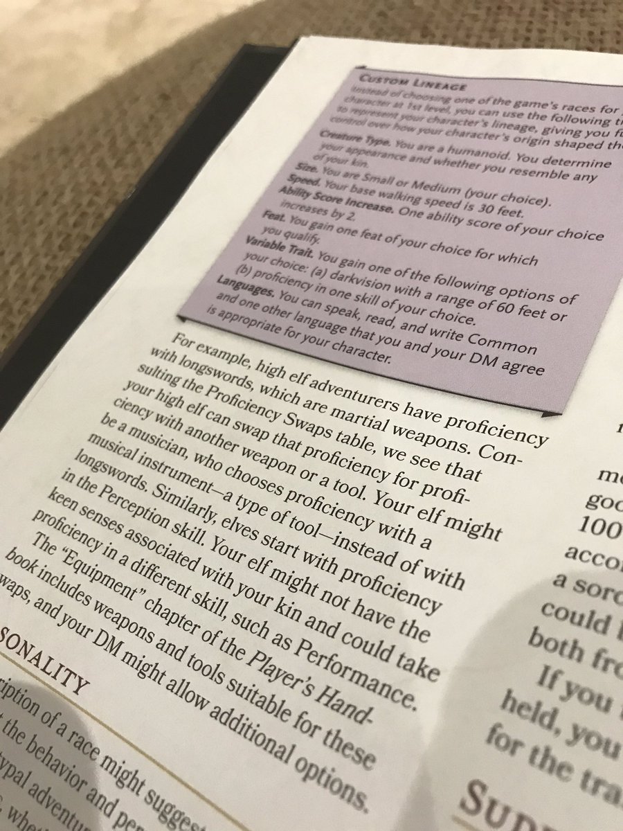 So, chapter 1 launches with the much discussed changes to a race’s ability scores, and how to customize them beyond the PHB’s guidelines. Honestly, this whole thing was IMO much ado about nothing, and I have zero objections to it in my own game. The book devotes two pages to it.