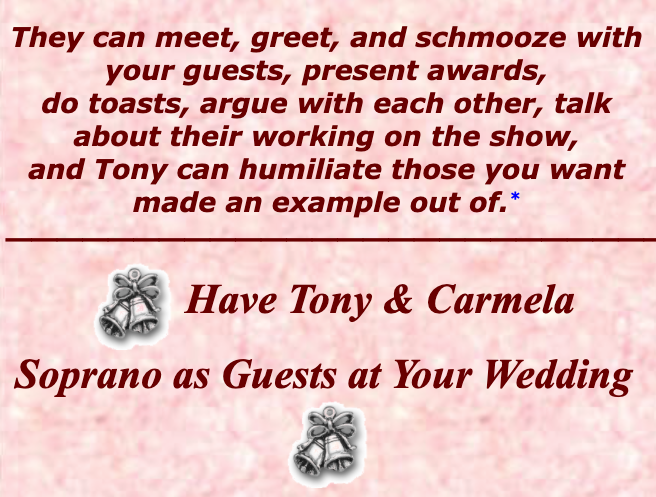 IllyBocean's tweet photo. imagining how different my wedding would have been with tony and carmela soprano impersonators arguing during the ceremony https://t.co/D5EHO26biY