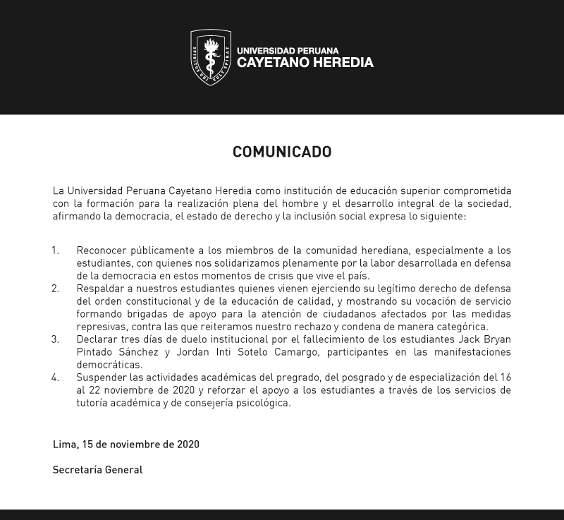 CayetanoHeredia's tweet photo. Comunicado a la opinión pública https://t.co/Lws7Zd1evB