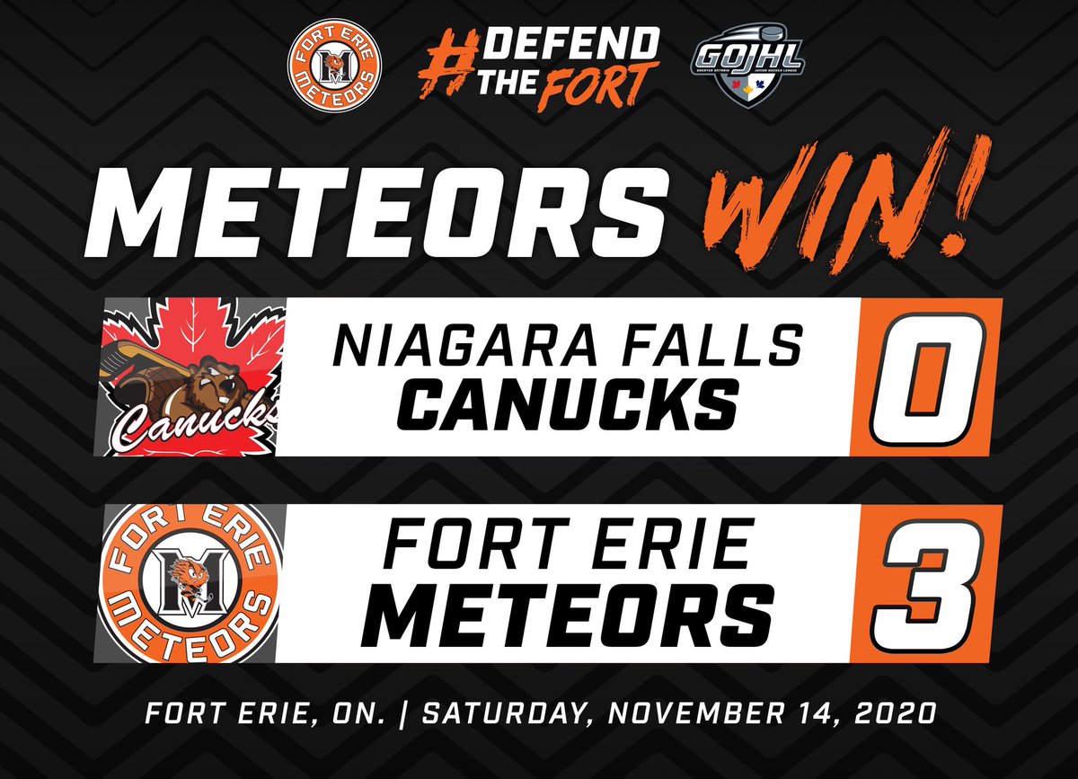 FEMeteors's tweet photo. A weekend split to start the 6 game series against @NF_Canucks. 

Goals on the weekend went to Difrancesco(2), Gould, Grella and Regina.  

Malachi Albrecht picked up the shutout at home in Saturday. 

#DefendTheFort🏰 https://t.co/cTaYYDZRAK