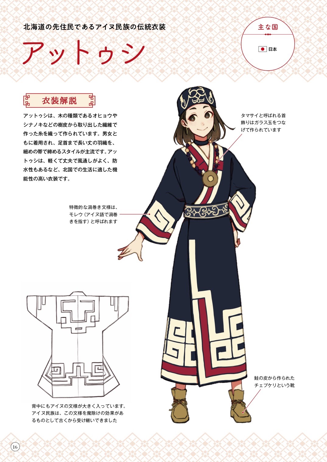 玄光社 超描けるシリーズ 超描ネタ帳 アイヌの民族衣装 アットゥシ の文様をあしらったダッフルコートの少女 シンプルになりがちな衣装ですが 文様を加えることで一気に華やかになりますね アジアンファンタジーな女の子のキャラクターデザイン 玄光社 超描けるシリーズ 超描ネタ帳 アイヌの民族衣装 アットゥシ の文様をあしらったダッフルコートの少女 シンプルになりがちな衣装ですが 文様を加えることで一気に華やかになりますね アジアンファンタジーな女の子のキャラクターデザイン