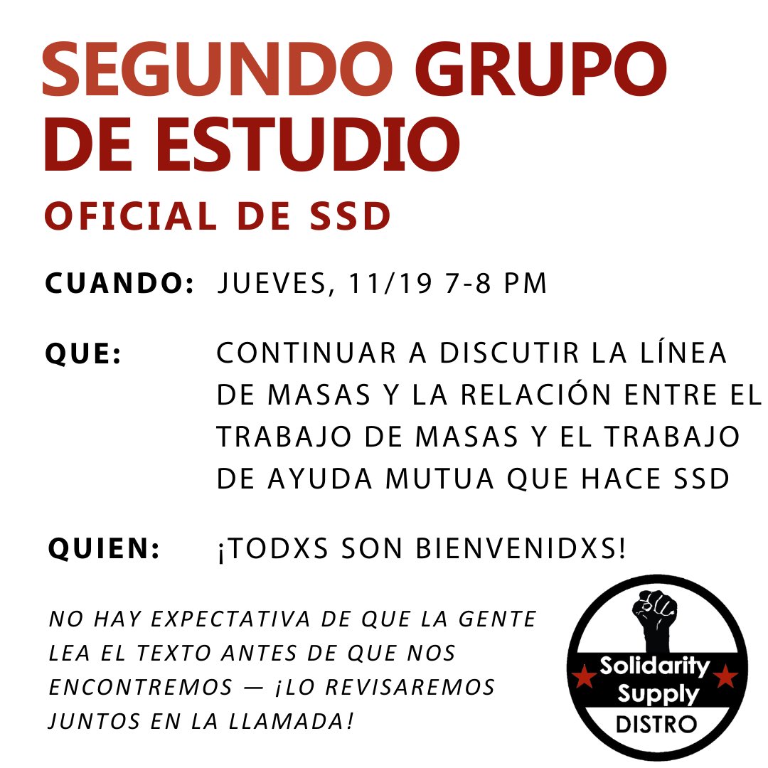 BostonDistro's tweet photo. Last week’s study group went so well and we had so much to talk about that we’re continuing the conversation THIS THURSDAY 11/19 @ 7pm for our SECOND SSD STUDY GROUP 📖📚
Sign up here or DM us if you’d like to attend: https://t.co/W90YNUpRbQ
#bostonstudygroup #leftistbookclub https://t.co/o6oUumI467