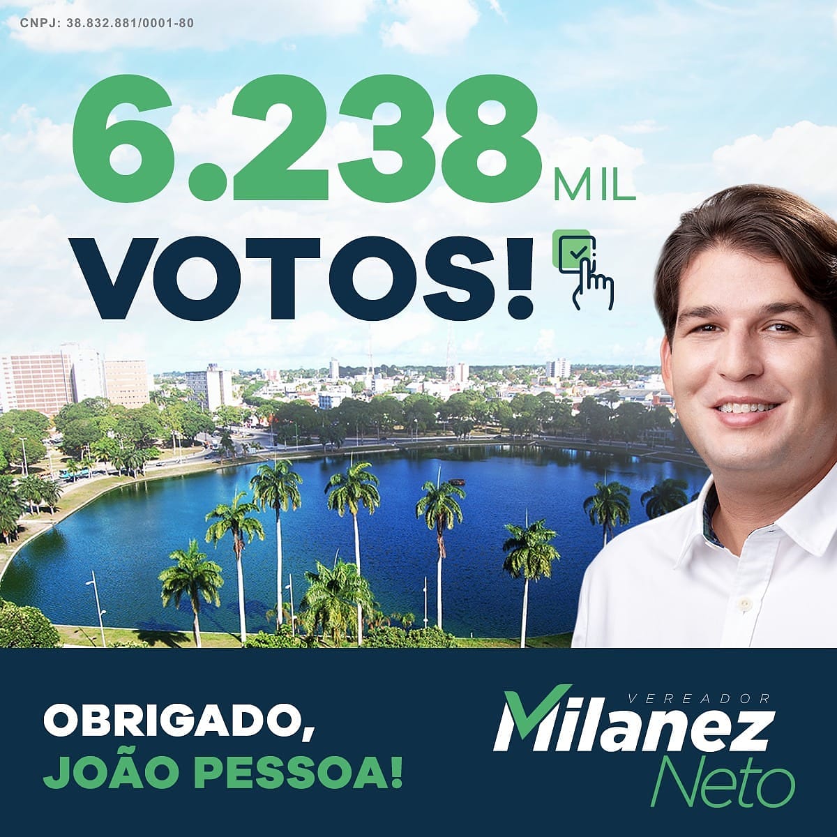 Foi lindo! Obrigado, João Pessoa! O segundo mandato será um desafio e uma honra. Foi uma semana de bênçãos! Muito obrigado pela confiança de cada um de vocês! O amor por João Pessoa venceu! #MilanezNeto #amorporjoaopessoa