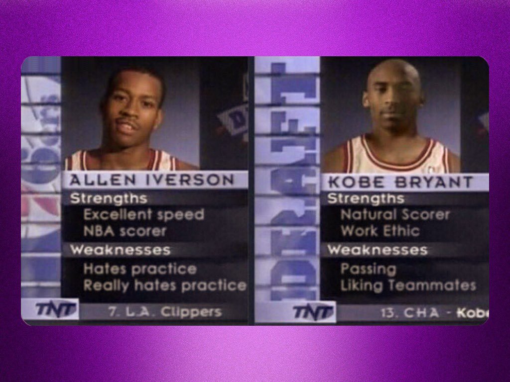 Hoop Central on Twitter: 'Kobe Bryant, Allen Iverson's Pre-Draft  Evaluations: Kobe Didn't Like To Pass The Ball, Iverson Really Hated  Practice   / X