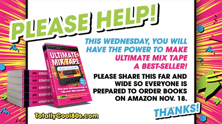 TotallyCool80s's tweet photo. Guys, please get ready to make Ultimate Mix Tape a bestseller this Wednesday! I'll be posting this reminder each day for you to share so we can all order from Amazon for ON WEDNESDAY together. :) THANK YOU!

It's just $14.87.

#80s #NewBook #musicquiz #80smusic #TC80s https://t.co/lKLImHnyF7