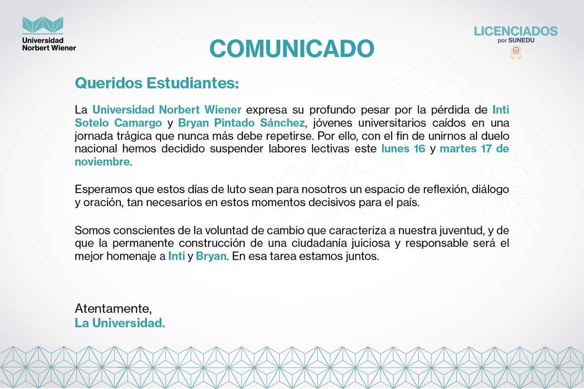 Comunicado sobre el Duelo Nacional