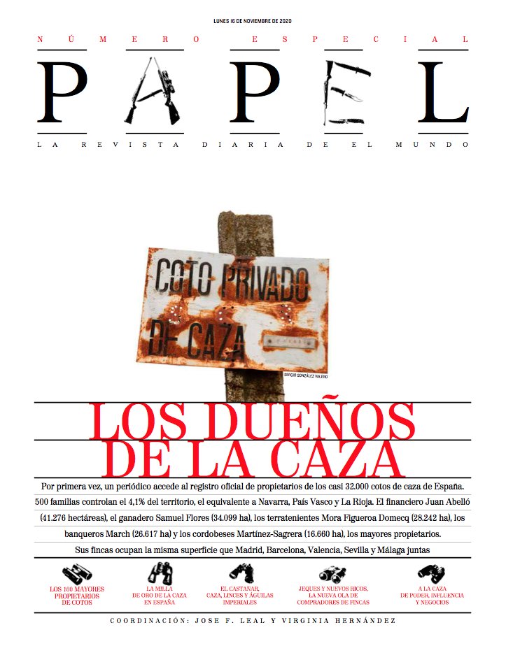 Horripilante que un medio generalista supuestamente serio como <a href="/elmundoes/">EL MUNDO</a>  dedique 11 páginas con un trabajo exahustivo para mostrar de forma tendenciosa y sectaria una visión de la caza completamente retrógrada. Han hilado muy fino. Imposible evitar pensar oscuras intenciones.