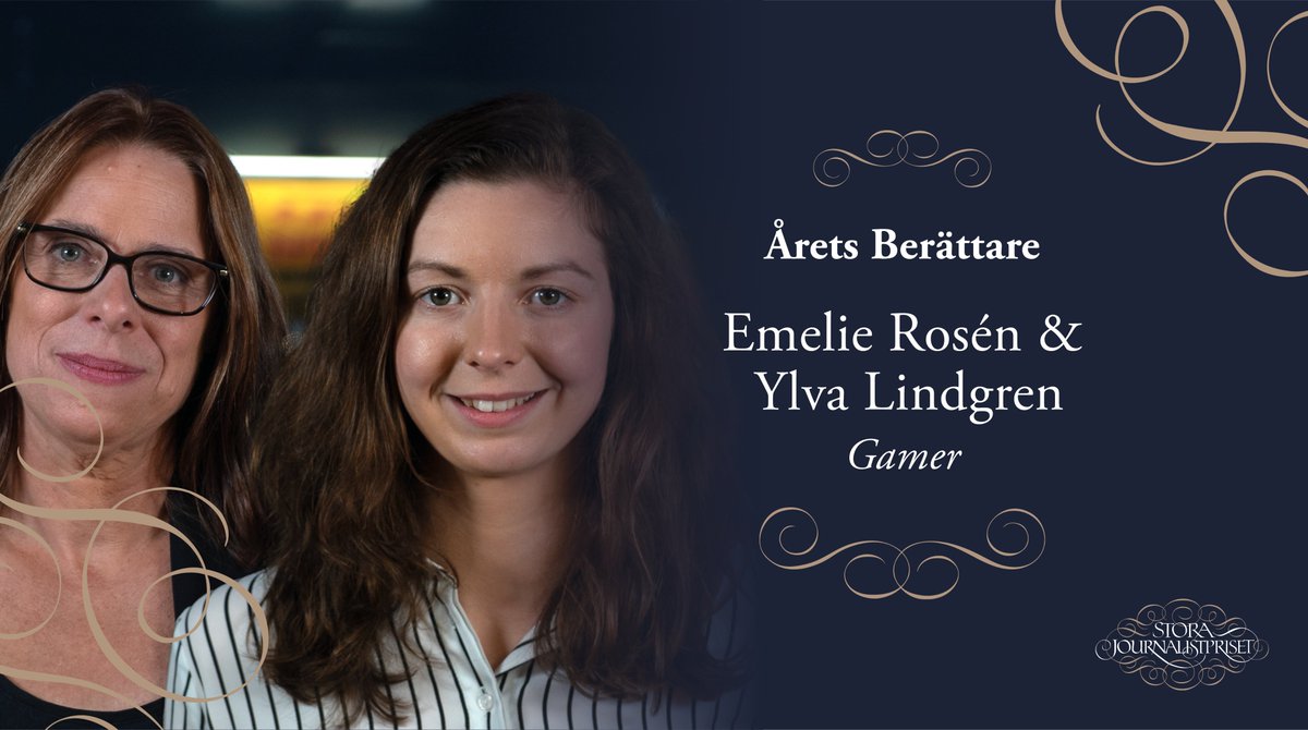 StoraJournalist's tweet photo. Vinnare av Stora Journalistpriset 2020 i kategorin Årets Berättare är Emelie Rosén och Ylva Lindgren, Gamer, Ekot/P1 Dokumentär, SR https://t.co/IQKvUBd2wz