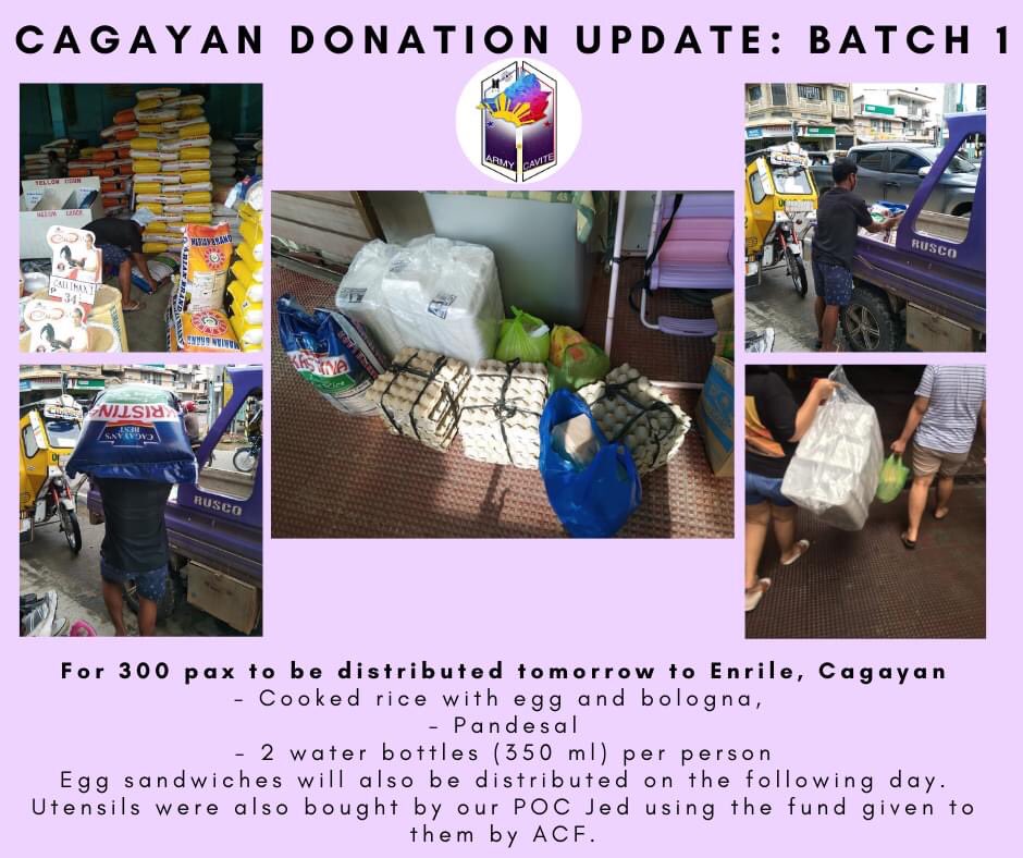 army_cavite's tweet photo. [CAGAYAN DONATION UPDATE BATCH 1]

Here is our first update about our relief in Cagayan. Receipts are kept for transparency. 

Next batch of relief will follow immediately. 

#ACFDonation @BTS_twt https://t.co/8fmuo4aXlQ