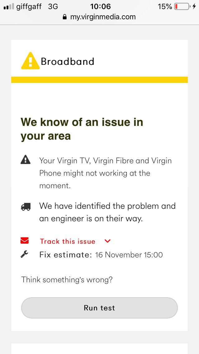 November 2020 and we are being told faults in our area can see us without internet till 3pm. Not good when you work from home! <a href="/virginmedia/">Virgin Media ❤️</a> please update