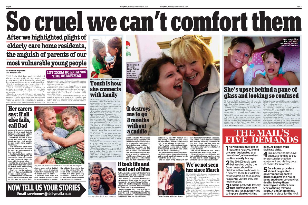 Utterly heartbreaking stories of parents banned from seeing disabled children in care homes for months.
Charlotte misses her dad so much she falls asleep hugging a pillow with his photo on. Allissa, 19, can't even wave at her family through a window.
mol.im/a/8951639