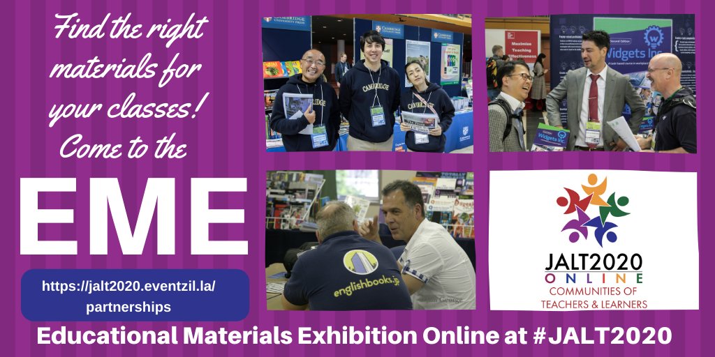Our Educational Materials Exhibition is online this year at #JALT2020

jalt2020.eventzil.la/partnerships