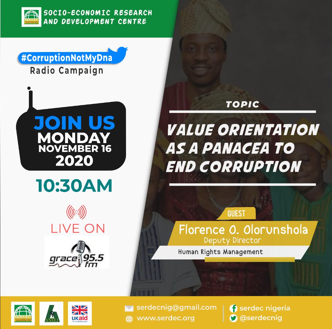GRACE_955's tweet photo. #CorruptionNotMyDNA
@serdecnig
VALUE ORIENTATION AS A PANACEA TO END CORRUPTION
join the conversation π£οΈ
#CorruptionNotMyDNA
β10:30 Today
https://t.co/MiKdUzUETn Mrs Florence
@serdecnig
@NOA_Nigeria
W/ @xtainlifenews
@katherine_odok
@KweenSisan https://t.co/HrADOzNv4B