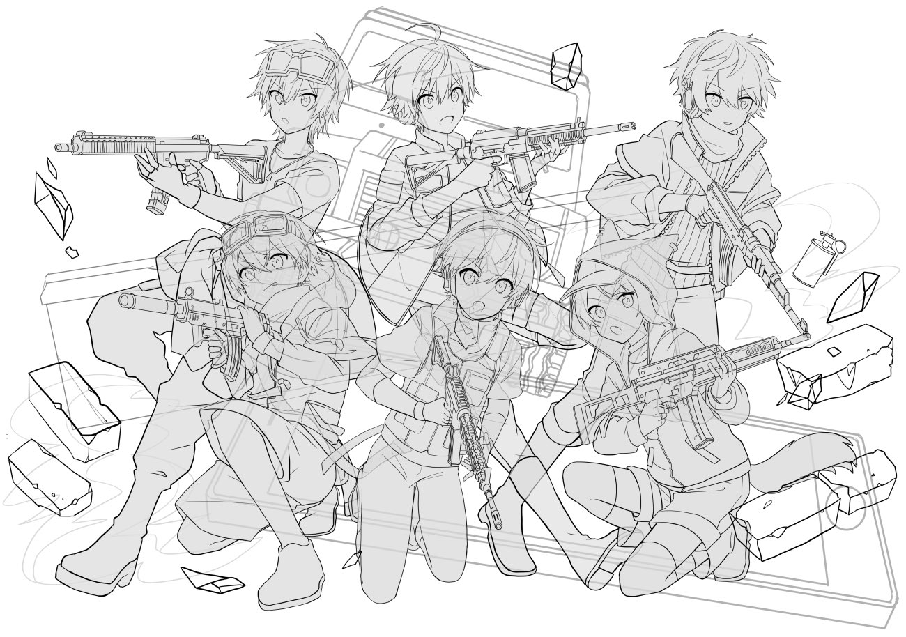 Nanao 最近線画 と完成のせるタグをよく見かけるので タグは使わないけど ヘンテコな銃描くまいと ずっと銃の画像と睨めっこして頑張った線画を見てほしい T Co Uqf9tns7ev Twitter