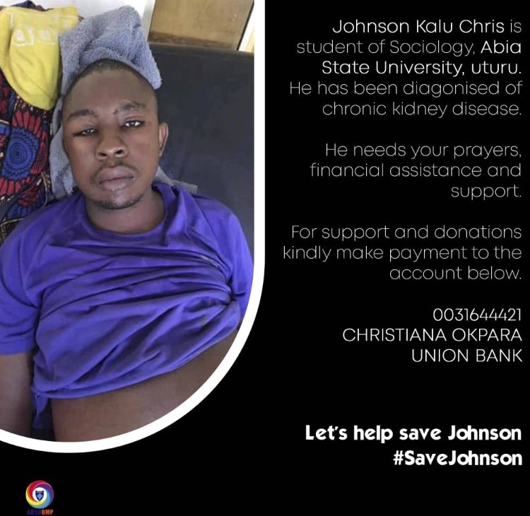 iamCHINEDUOKORE's tweet photo. It will cost you 0.00 to retweet this 🙏🙏
#SaveJohnson
Johnson Kalu Chris has been diagnosed with Chronic Kidney disease. He needs your prayers and Financial Support.
He read sociology in Abia state University. You can reach his family via @08165170633 https://t.co/fALafg6cnN