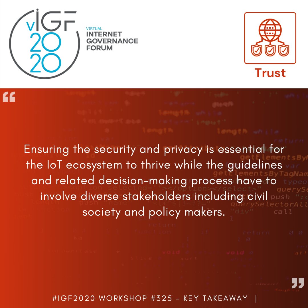 Igf_trust's tweet photo. #IGF2020 #Trust Track #KeyTakeaways WS #325 Internet of Things: Trust, Trick or Threats?

Session details and report at https://t.co/M2fmQMkfoc 

#IoT #CyberSecurity https://t.co/niLfVhFb32