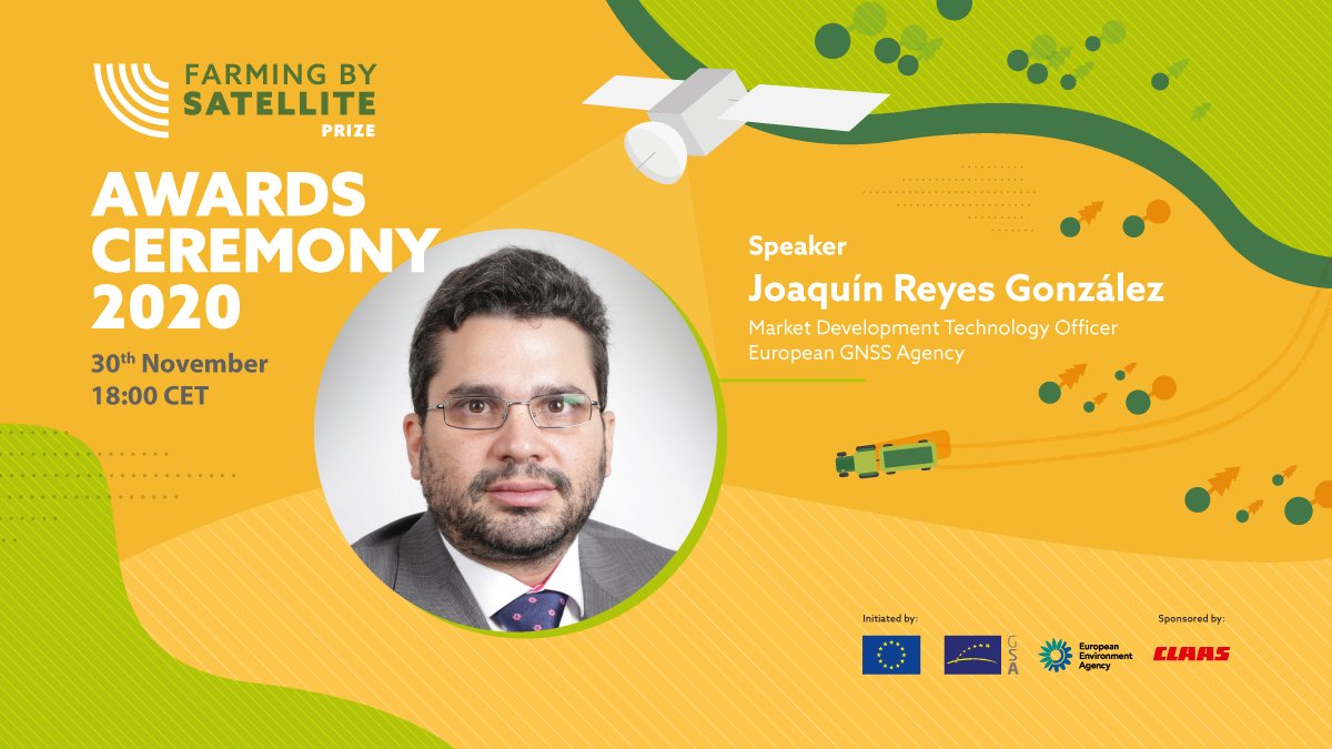 FbS_prize's tweet photo. Wondering how 🇪🇺 European space programmes #EGNOS, #Galileo and #Copernicus contribute to European agriculture? Join the #FarmingbySatellite Prize awards ceremony on 30th Nov and hear from Joaquín Reyes González of @EU_GNSS to learn more! Registrations 👇https://t.co/EBd24m8eOa https://t.co/phqCF6hvqA