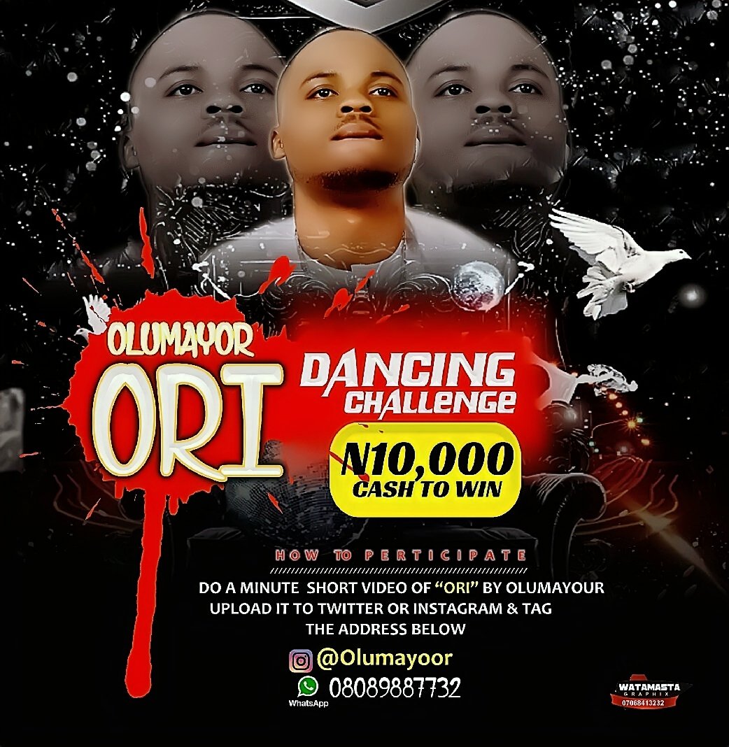 Olumayoorr's tweet photo. Hi! Here is a great chance to win yourself 10,000 with just a 1min video .
Do a video singing the song ORI by Olumayoorr.
When sharing your video remember to use the #orichallenge
We will pick top 7 outstanding Challenge before voting for the best!!
Let the game begin!!!! https://t.co/DwFkM9GSaI