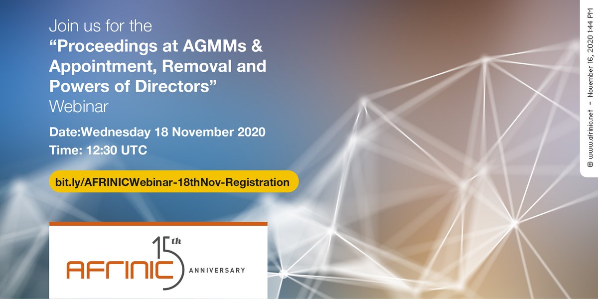 AFRINIC's tweet photo. Are you interested in understanding how AFRINIC manages Internet Number Resources in its service region? Then this is the webinar for you.The webinar will be run in English. Register here>> https://t.co/tyBpw7Bvzo

#weareafrinic #internet #webinar #tech #dns #africa #it https://t.co/zDyNeYEPYL