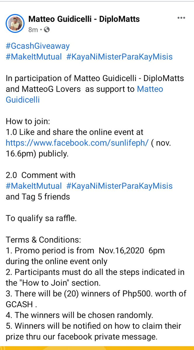 _DiploMatts_'s tweet photo. Sino gusto manalo ng #GcashGiveaway ? Ngayon lang po ito. 
#MakeItMutual  #KayaNiMisterParaKayMisis 
Check our facebook page sa mechanics. 
Salamat po. 

https://t.co/iZu5hApyEf https://t.co/lk2Ylera9c