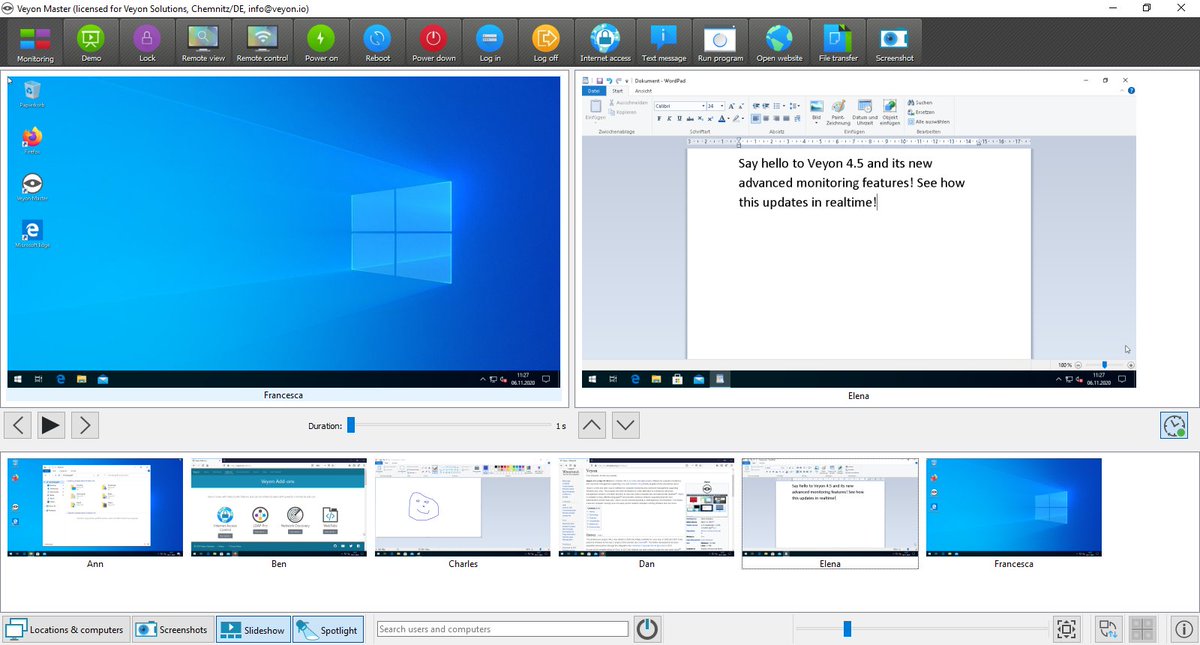 We're proud to announce the release of #Veyon 4.5.0 coming with the largest number of improvements and changes we ever had. Download at veyon.io/download and discover the new Slideshow and Spotlight monitoring panels as well as the revised screen sharing features.