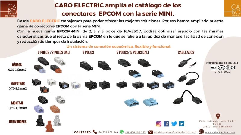 CABOElectricSL's tweet photo. Hoy os presentamos nuestra nueva gama de productos EPCOM-MINI. #Conectores
Podéis encontrar más información en nuestra página web https://t.co/oQtrKzwGr4 o podéis poneros en contacto con nosotros:
Tel: +34 935 40 25 44
Whatsapp: +34 636 10 83 53
administracion@caboelectric.com https://t.co/4EKOT2dPsZ