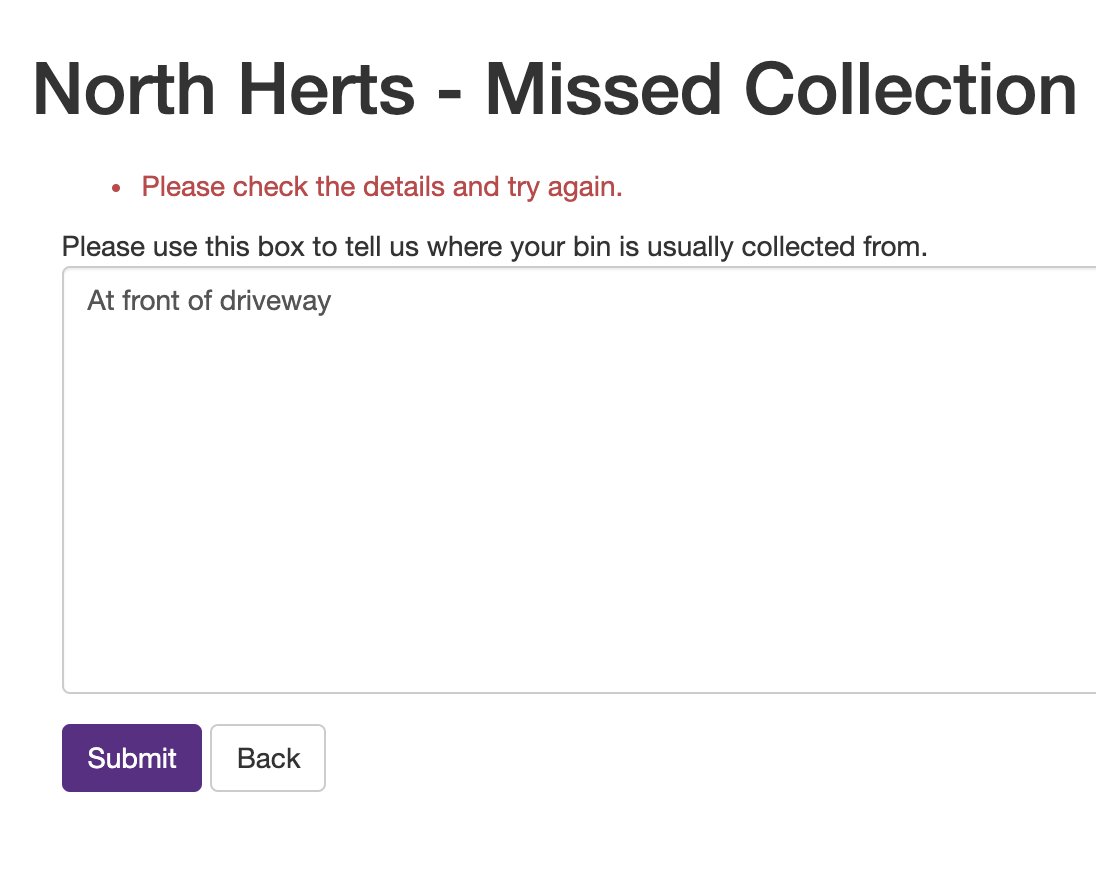 helenthomas's tweet photo. Hello @NorthHertsDC I'm trying to report a missed recycling collection this morning, but your online form is broken. How can I do this otherwise? Thanks. https://t.co/vIDaFiOlGB