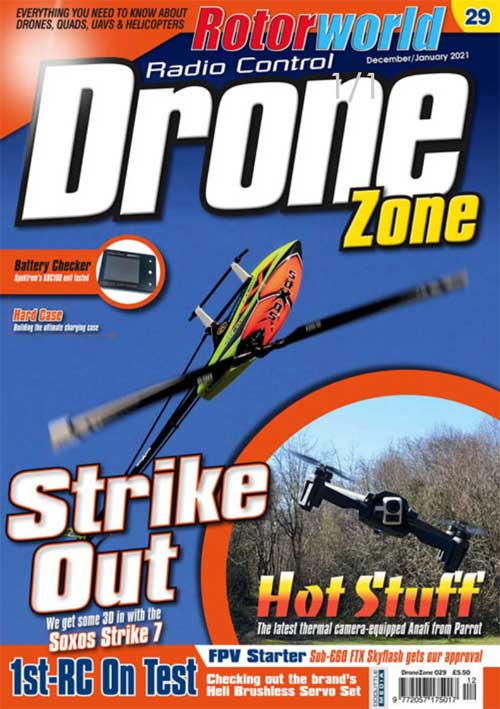 The latest Drone Zone/Rotorworld magazine (DZ 29) is now on sale in print and digital formats that includes features on the Soxos Strike 7, FTX Skyflash, Spektrum XBC100 and Parrot Anafi Thermal. Full details at tinyurl.com/y6stucc3