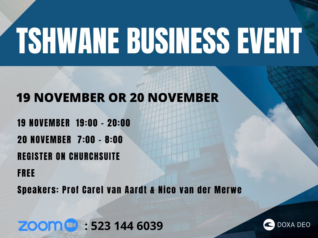 Sien jou hierdie Donderdag of Vrydag by ons besigheids zoom!

buff.ly/35wZOBq