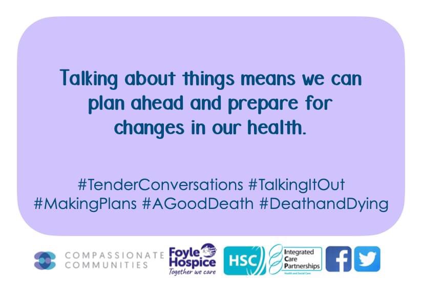 Would your family know your wishes about what care and treatment you would want in the event of an advanced illness or in the face of death and dying?

#TenderConversations #TalkAboutIt #PlanAhead #ImportantChat #LiveWellDieWell #DyingMatters #DeathandDying #AdvancedCare