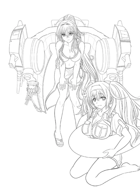 #皆さん線画と塗った後を見せてください 
夏の大和本と秋のユーフォ本の表紙で 
