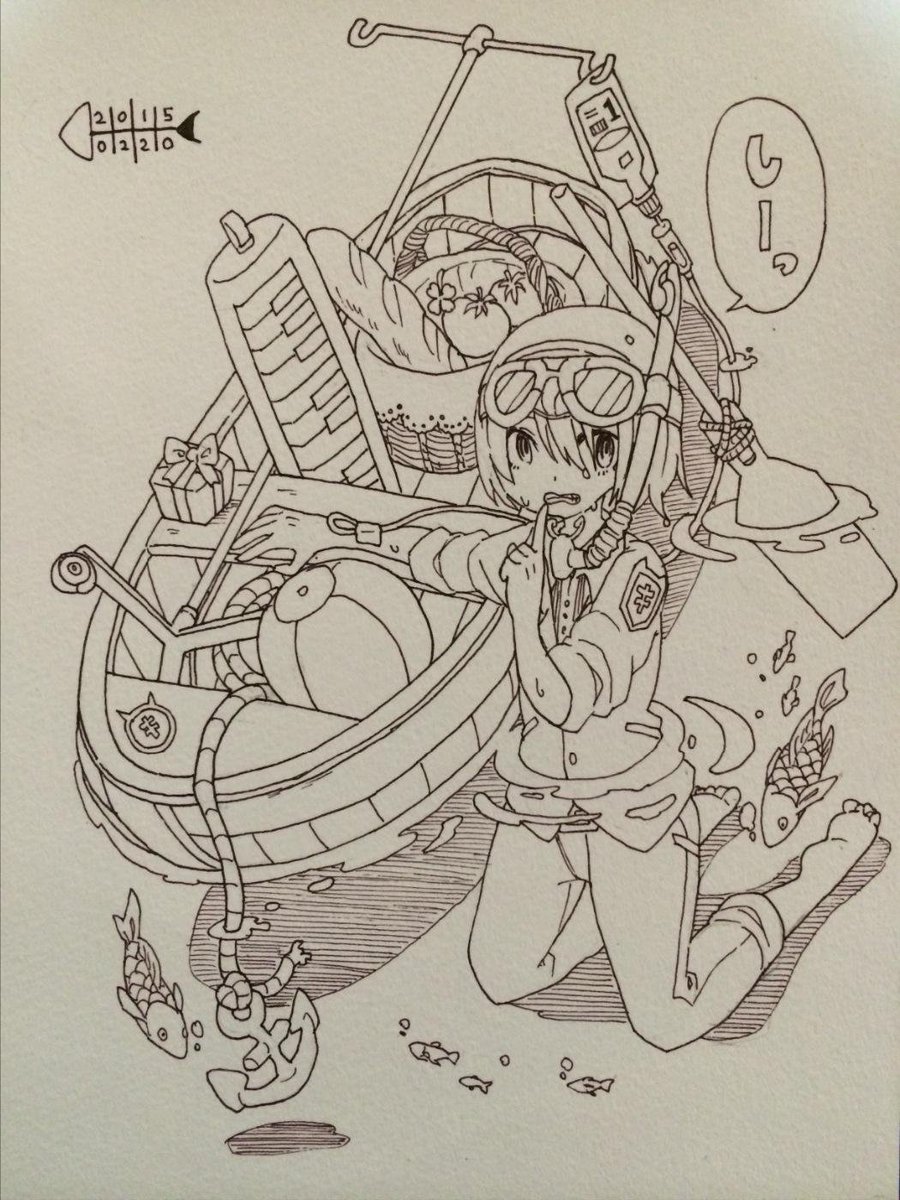 コピックと絵具 #皆さん線画と塗った後を見せてください 