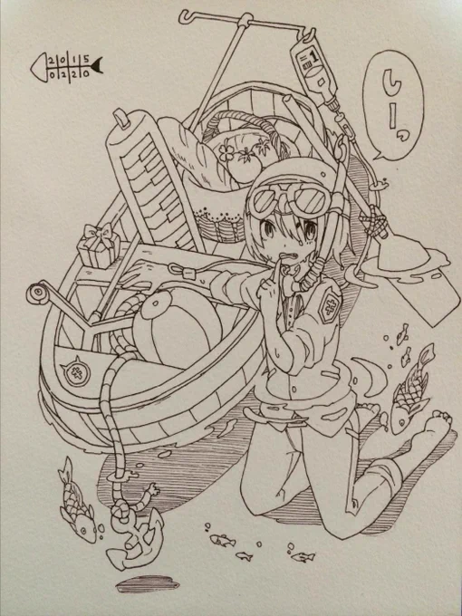 コピックと絵具 #皆さん線画と塗った後を見せてください 